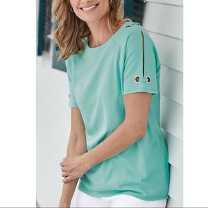 🎉2x Host Pick!🎉New! Bedford Fair BLACK grommet detail short sleeve tee